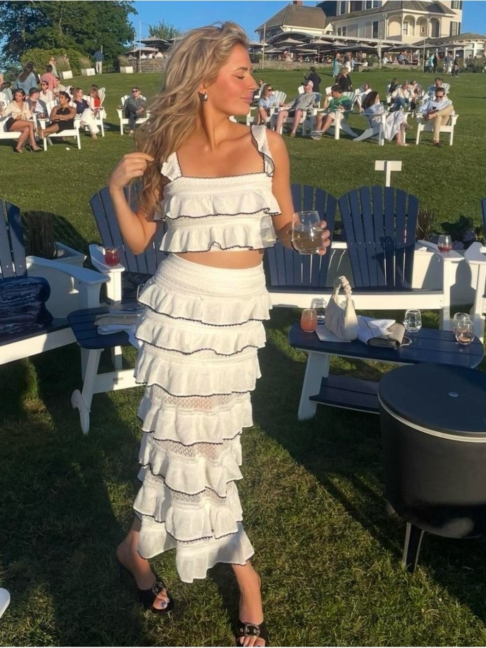 Bobbles and Lace Ruffle Crop Top